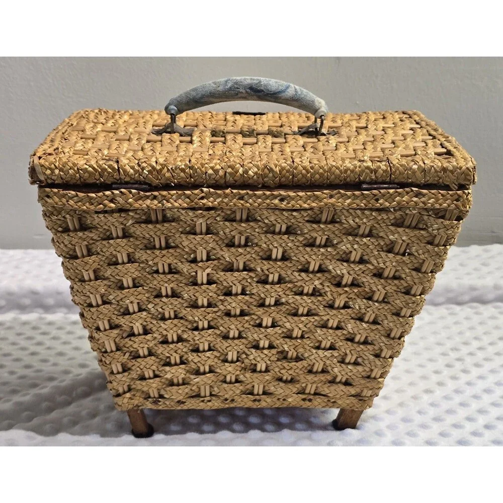 Vintage Wicker Market Basket Large Harvest Farmhouse Picnic Tote Rustic Storage